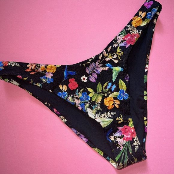Victoria's Secret SL Brazilian bottom BIRDS OF PARADISE hummingbird BLACK BLUE